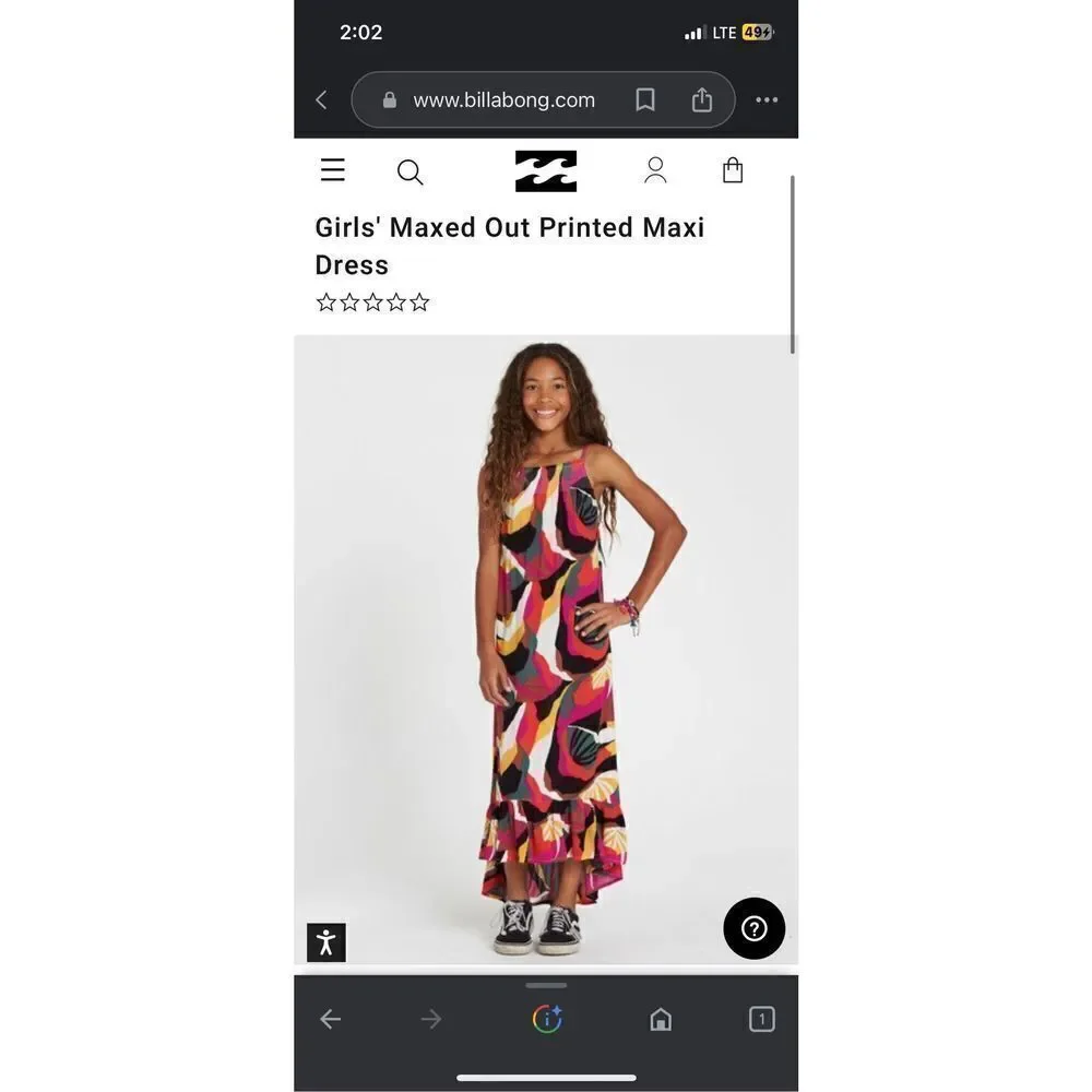 Billabong Girls Maxed Out Printed Maxi Dress with Adjustable Straps